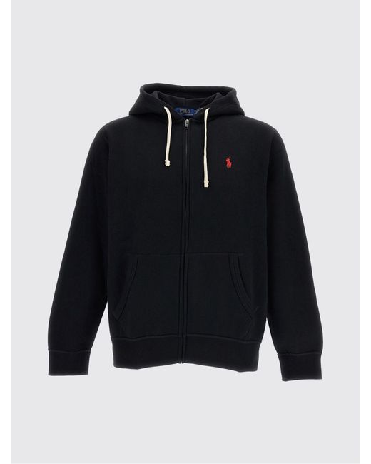 Polo Ralph Lauren Blue Cotton Blend Zip-Up Hoodie With Embroidered Pony Logo for men