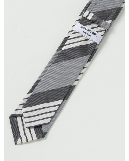 Cravatta in misto seta a righe di Thom Browne in Gray da Uomo