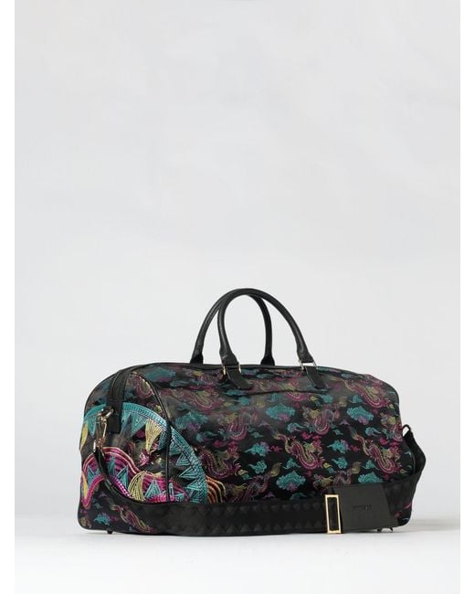 Sprayground Black Embroidered Dragons Printed Nylon Duffle Bag for men
