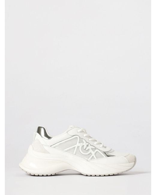 Pinko White Ariel 33 Leather And Nylon Sneakers