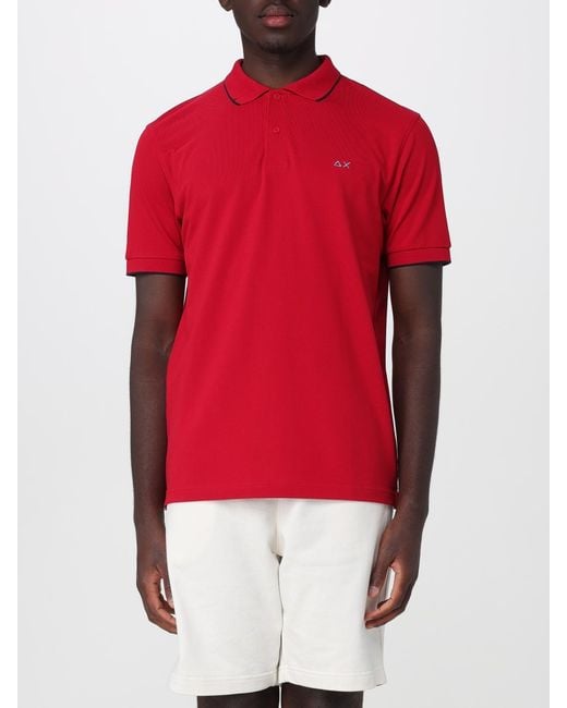 Sun 68 Red Cotton Polo Shirt for men
