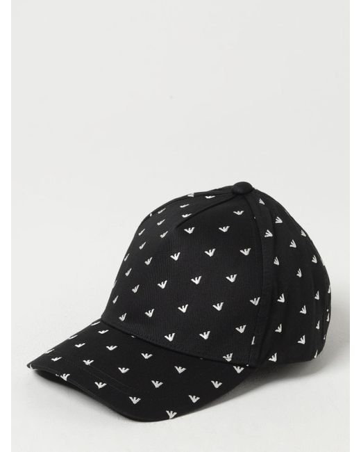 Cappello in cotone con logo all over di Emporio Armani in Black da Uomo