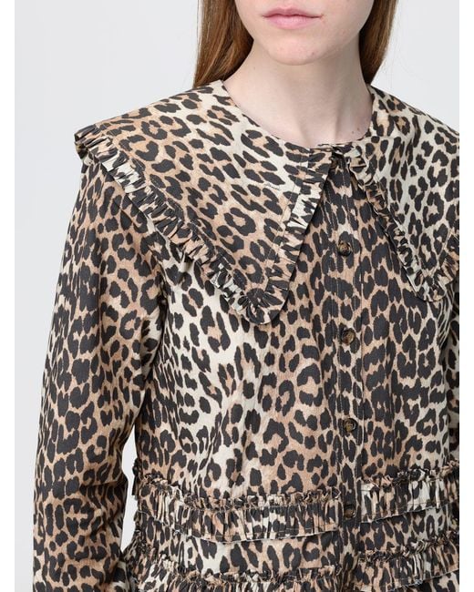 Ganni Gray Organic Cotton Shirt With Animal Print