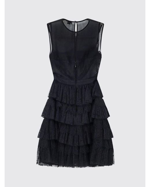 Elisabetta Franchi Black A-Line Off-The-Shoulder Lace And Tulle Mini Dress With Ruffles