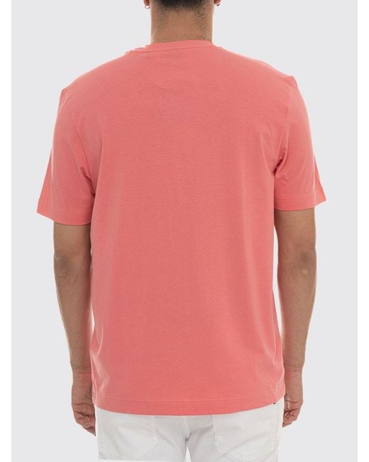 Boss Pink Crew Neck Stretch-Cotton T-Shirt With Contrast Chest Logo for men