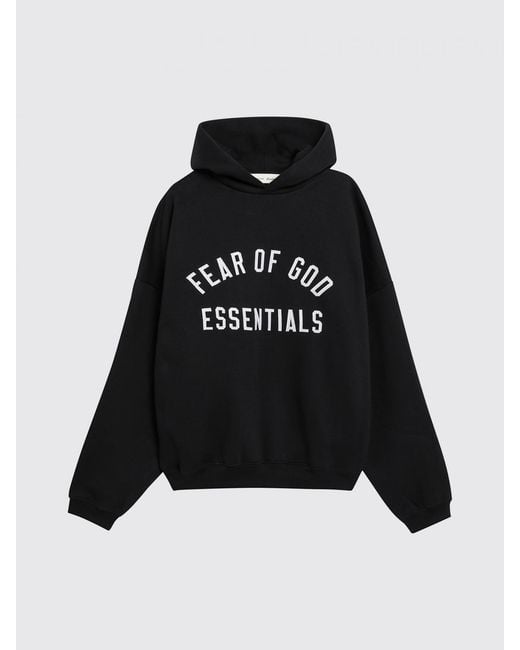 Fear Of God Black Cotton-Blend Hoodie With Contrast Logo for men