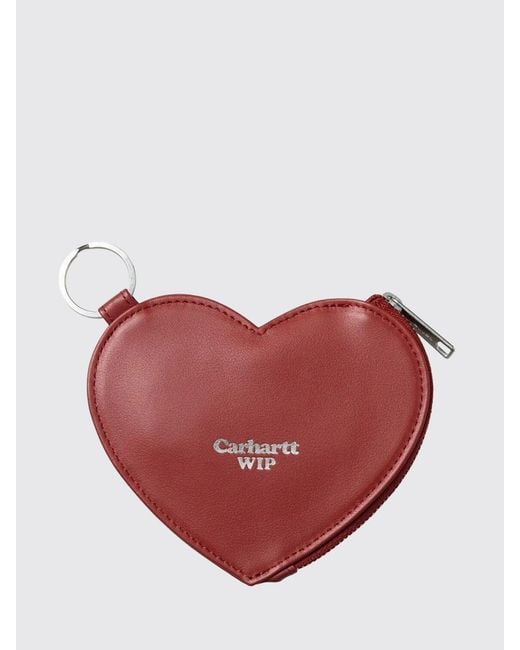 Carhartt Red Heart-Shaped Leather Coin Purse With Logo for men