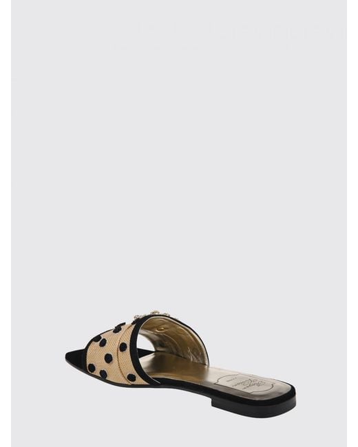 Roger Vivier White Raffia And Suede Mules With Polka Dots And Jewel Buckle