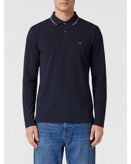 Emporio Armani Blue Slim Fit Long-Sleeved Polo Shirt for men