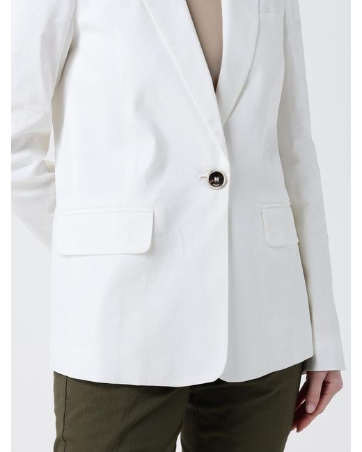 Pinko White Single-Breasted Linen Blend Blazer