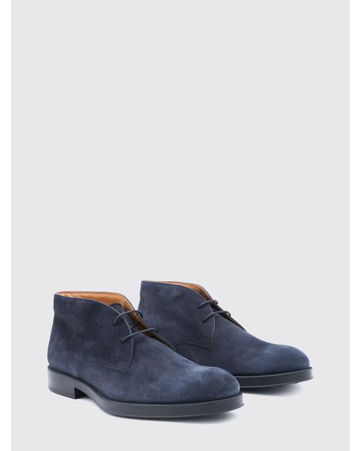 Tod's Blue Suede Chukka Boots With Embossed T Timeless Logo for men
