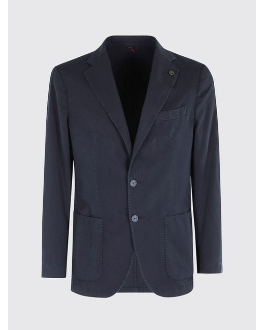 Santaniello Blue Cotton Single-Breasted Blazer for men