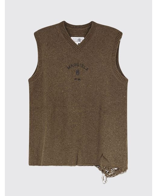 MM6 by Maison Margiela Green V-Neck Wool-Blend Knit Vest With Contrast Logo for men