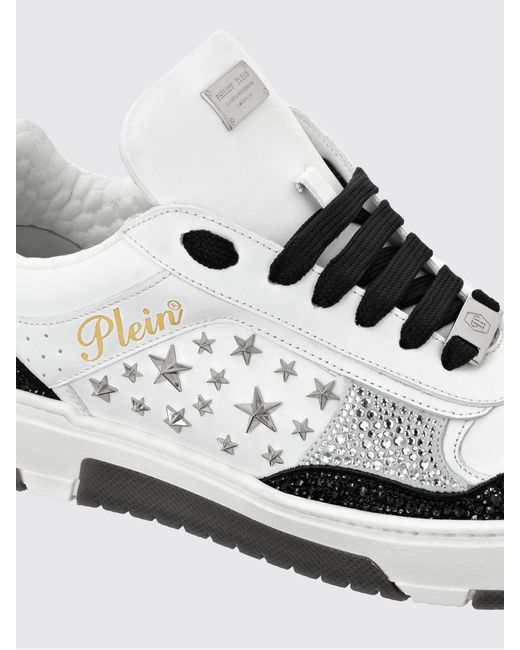 Philipp Plein White Low-Top Leather And Suede Sneakers With Studs And Rhinestones for men