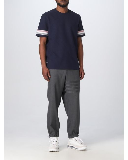 Thom Browne Blue T-shirt With Striped Bands for men