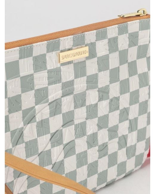 Sprayground White The Private Jet Shark Club Saffiano Coated Cotton Pouch With Check Pattern for men