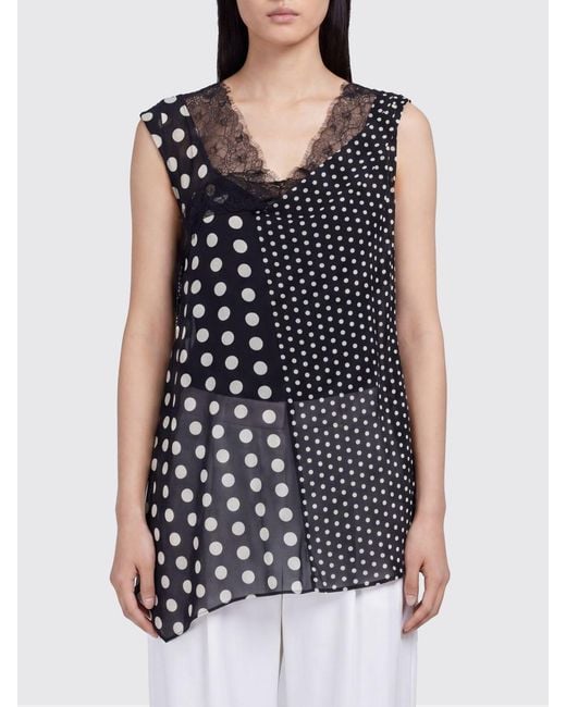 Junya Watanabe Blue Asymmetric Polka Dot Polyester Top With Lace Inserts
