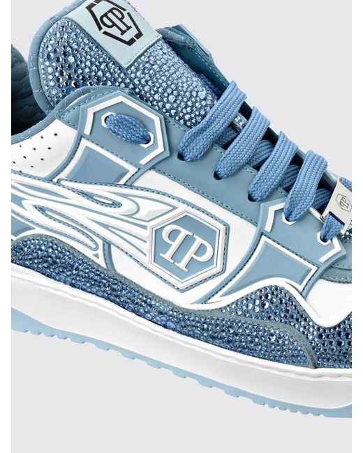 Philipp Plein Blue Leather And Rubber Rhinestone Sneakers for men