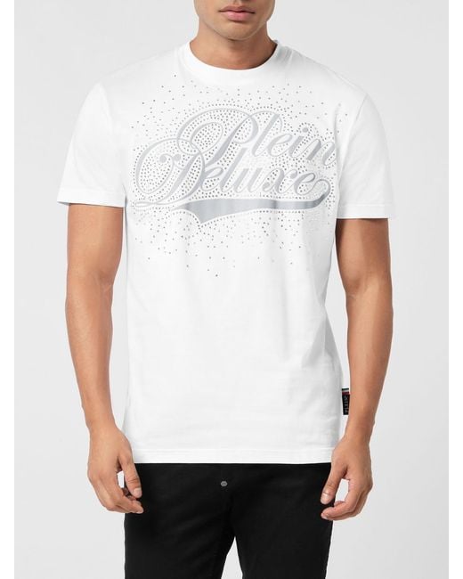 Philipp Plein White T-Shirt With Rhinestone Logo for men