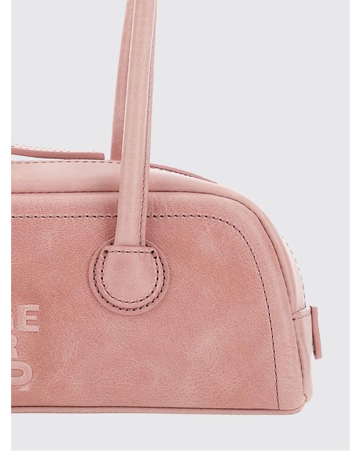 MARGE SHERWOOD Pink Cow Leather Shoulder Bag With A Double Handle And Zip Closure