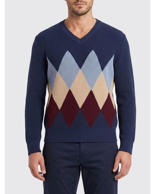 Ballantyne Blue Cotton Pullover With Diamond Pattern for men