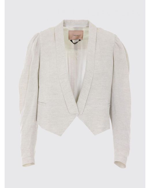 Twinset Natural Linen Blend Cropped Blazer
