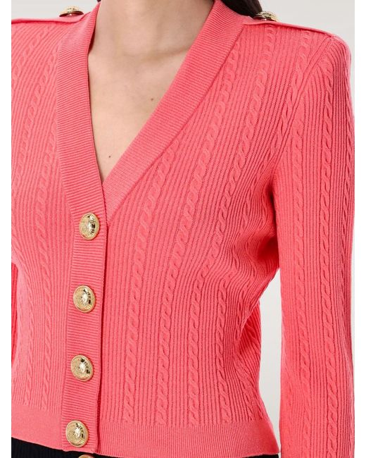 Balmain Pink Buttoned Cable Knit Cardigan