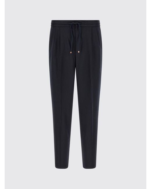Brunello Cucinelli Blue Straight-Leg Wool Trousers With Drawstring Waist for men