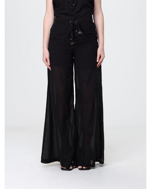 Pinko Black High-Waisted Wide-Leg Cotton Palazzo Pants With Drawstring