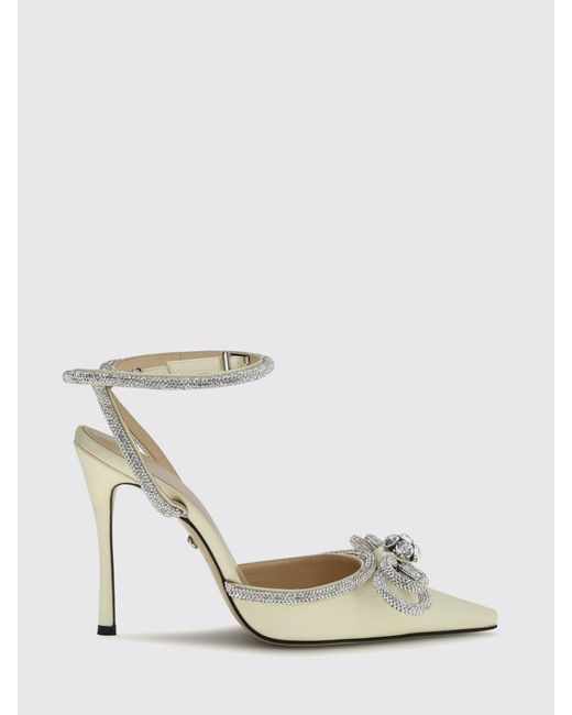 Mach & Mach White Satin Pumps With Rhinestones