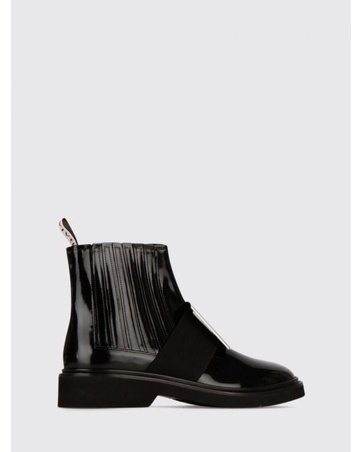 Roger Vivier Black Brushed Leather Chelsea Boots With Buckle