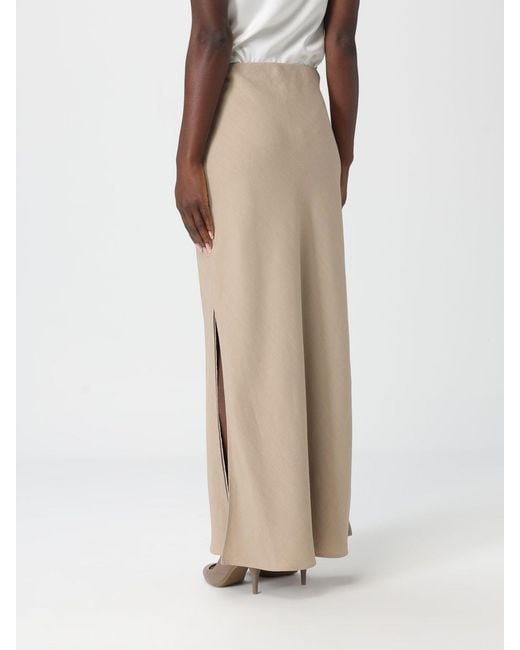 Brunello Cucinelli Natural Long Linen Skirt With Slits