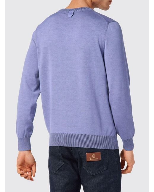 Billionaire Blue Wool And Silk V-Neck Jumper With Jacquard Crest for men