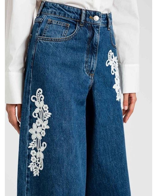 Twinset Blue Flared Jeans With Embroidery
