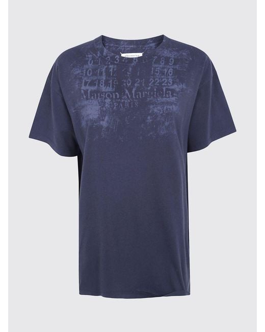 Maison Margiela Blue Cotton T-Shirt With Numeric Logo And Dropped Shoulders for men