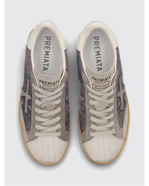 Premiata White Stevend Leather And Glitter Sneakers