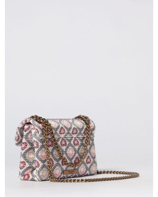 Kurt Geiger Gray Kensington Mini Satin Bag With Heart Print And Rhinestones