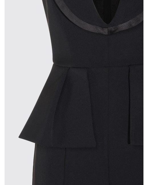 Elisabetta Franchi Black Slim Fit Long Jumpsuit With V-Neck And Ruffled Waist
