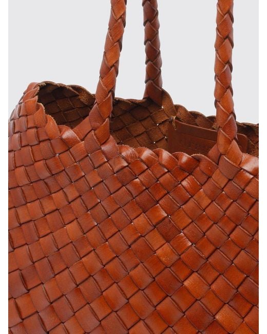 Dragon Diffusion Brown Santa Croce Flared Woven Leather Handbag With Braided Handles