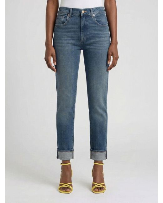 7 For All Mankind Blue Cropped Fit Stretch Denim Jeans