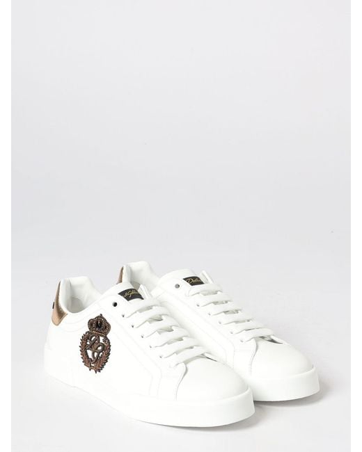 Dolce & Gabbana White Dolce &Amp Gabbana Portofino Leather Trainers With Patches And Monogram for men