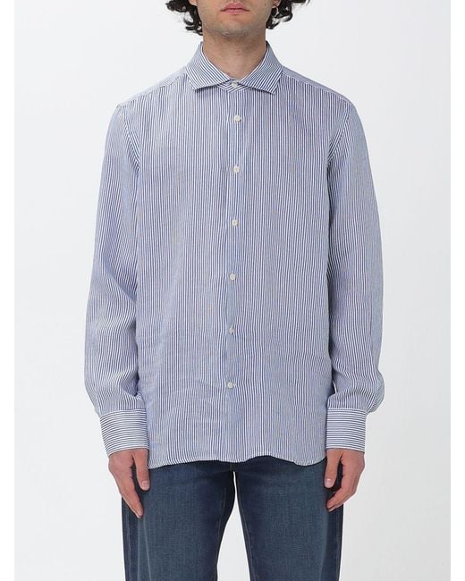 Mc2 Saint Barth Blue Striped Linen Blend Shirt for men