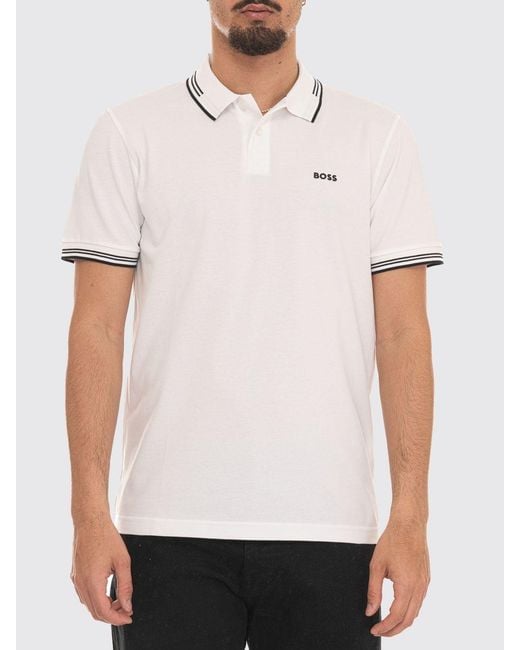 Boss White Cotton Polo With Logo for men