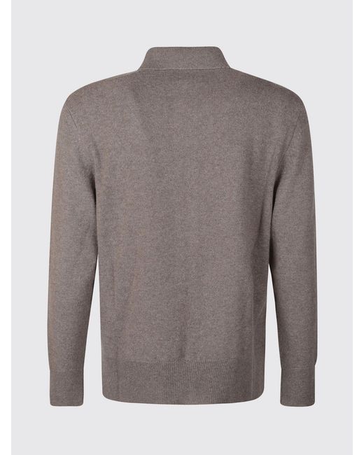 Eleventy Gray Long-Sleeved Wool Polo Cardigan With Zip Closure for men
