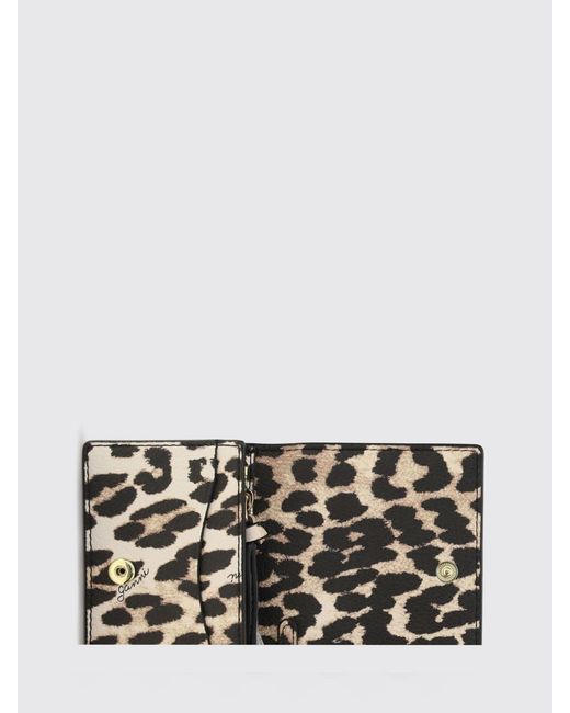 Ganni White Animal Print Recycled Leather Flap Wallet