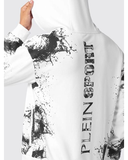 Philipp Plein Gray Splash Abstract Print Zip-Up Hooded Sweatshirt for men