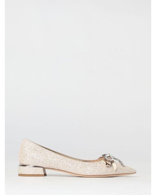 Jimmy Choo Natural Auria Glitter Ballerina With Jewel Bow