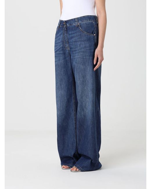 Brunello Cucinelli Blue Wide-Leg Cotton Jeans