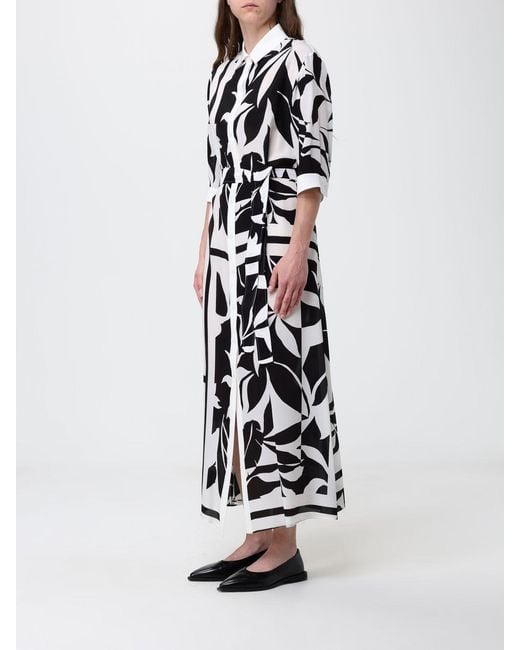 Max Mara White Floral Print Silk Shirt Dress