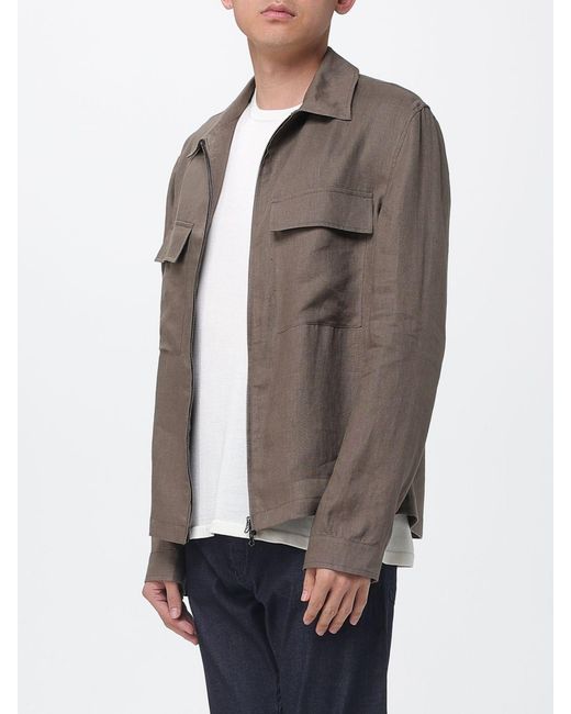 Manuel Ritz Gray Relaxed Fit Twill Shirt Jacket With Zip Closure for men